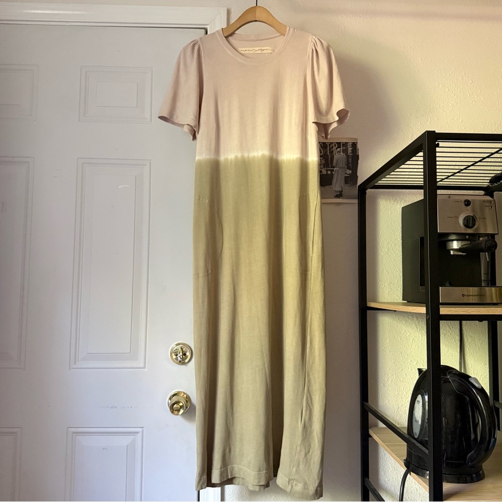 NWT RAQUEL ALLEGRA pink olive die tie dye short sleeve tee t-shirt midi dress
